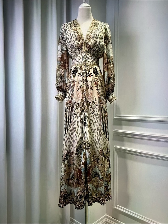 Camilla Dresses & Skirts - Camilla Cream Floral & Leopard Print Long Sleeve Maxi Dress
